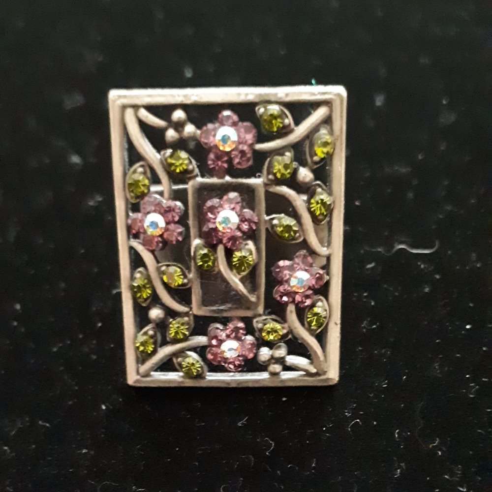 Adjustable Purple and Green Rhinestone Ring